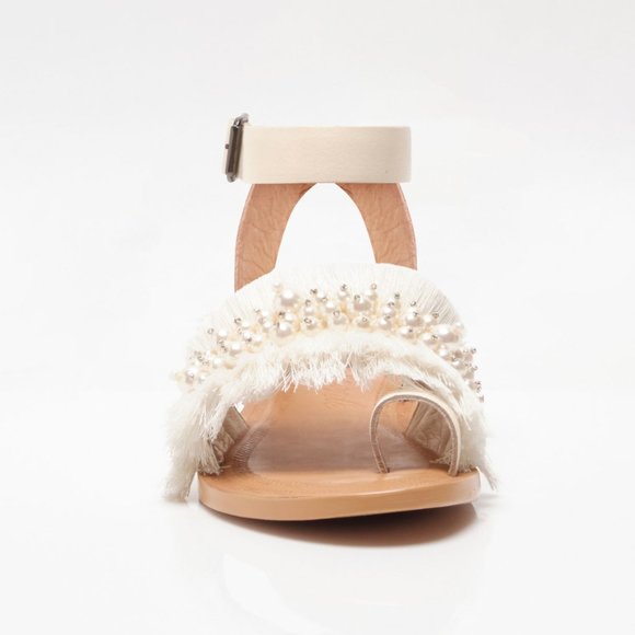 🎉LAST CHANCE🎉 FREE PEOPLE Sun Peaks Embellished Sandals / Ivory - Picture 8 of 12